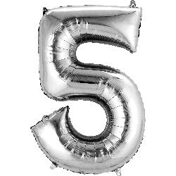 Balloon Foil Megaloon Num 5 Silver 86cm-Discontinued Line: Last Chance Buy