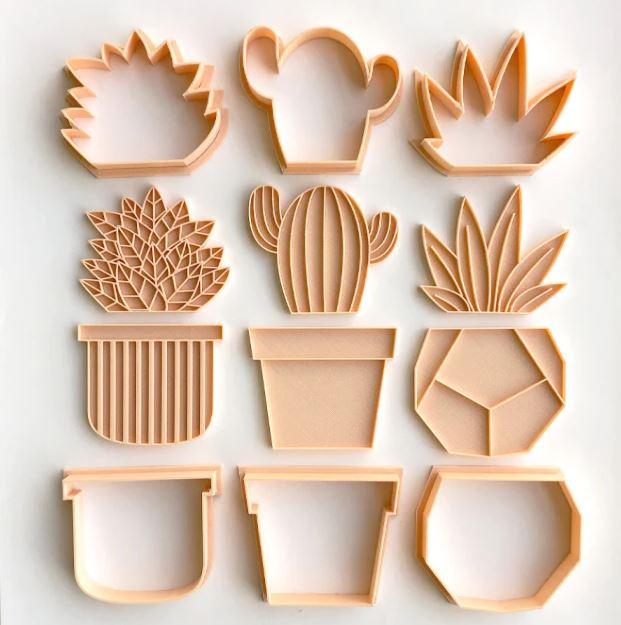 Pot Plant Full Set Cookie/Biscuit Cutter & Embosser 12 Piece Set