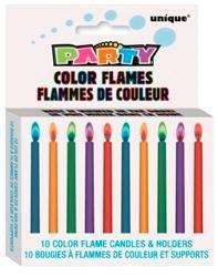 Colour Flames Cake Candles With Holders Pk/10