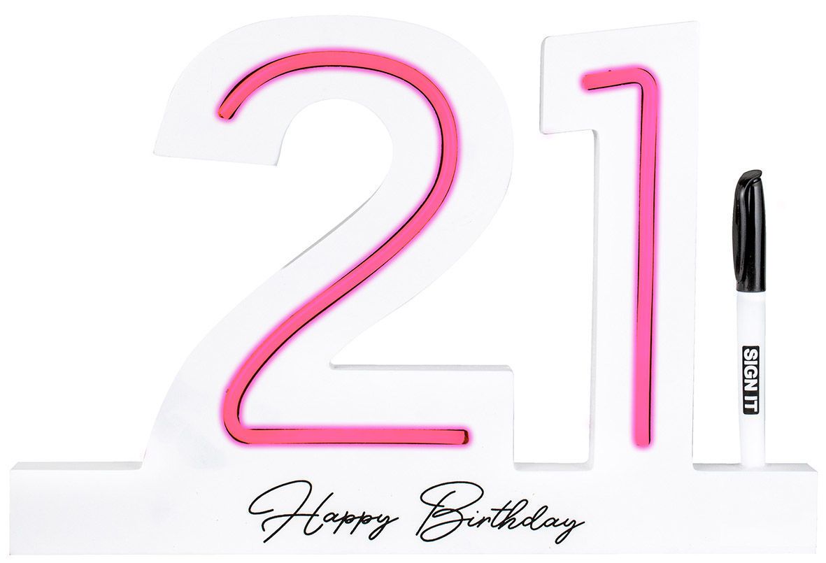 Guest Signature Block 21st Birthday Neon Pink LED With Marker