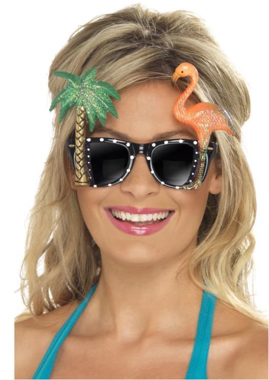 Glasses Tropical Hawaiian Aloha Flamingo and Palm Tree Glittered