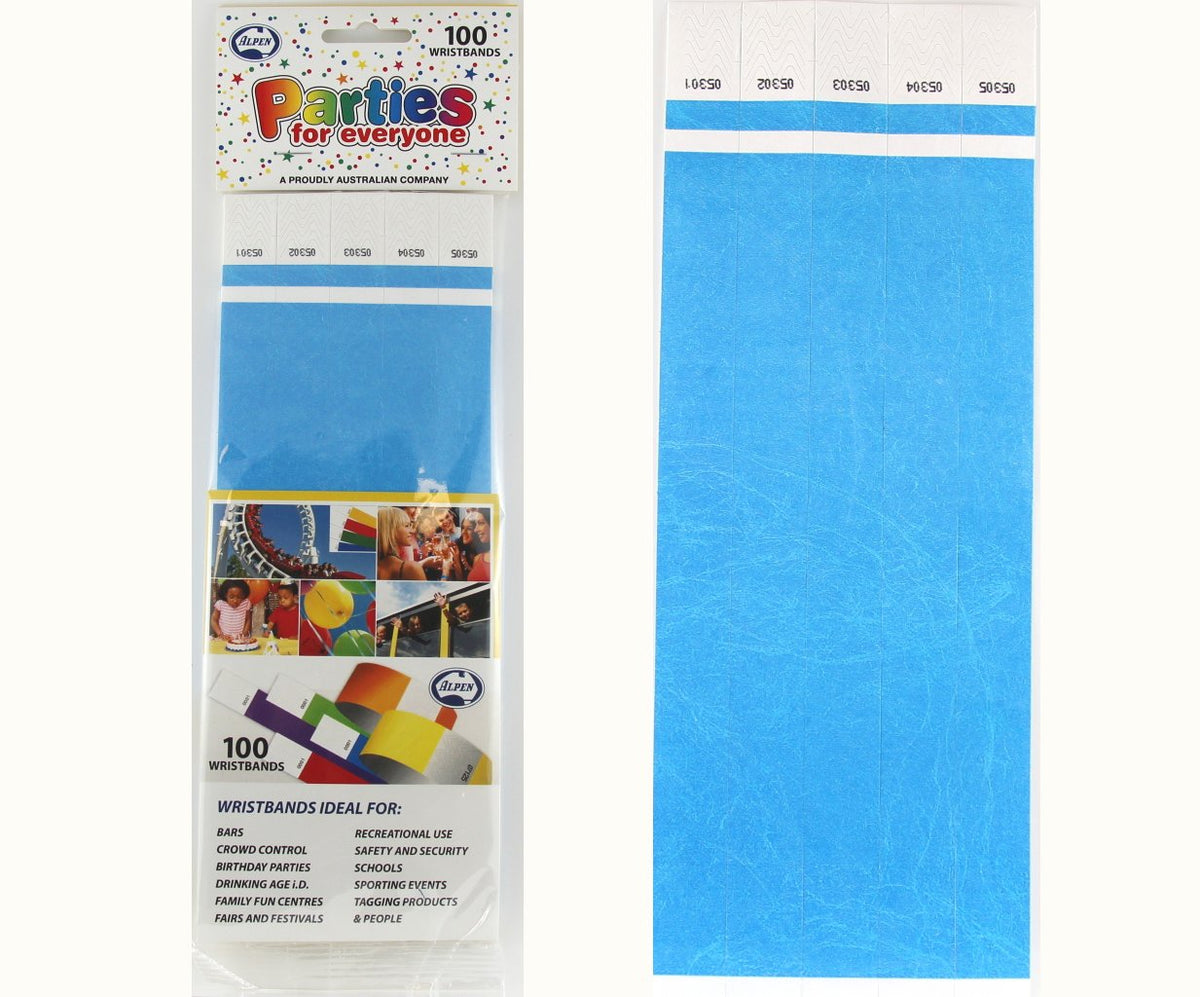 Wristbands Fluro Blue Tyvek 19mm Wide Pk 100