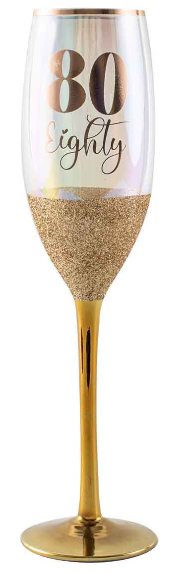 Gift Champagne Glitter Glass/Flute Happy 80th Eighty Birthday 150ml