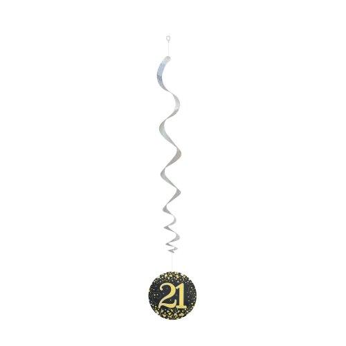 Hanging Swirls 21st Birthday Sparkling Fizz Black/Gold Pk/6