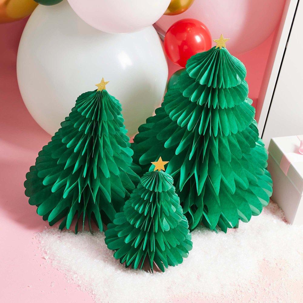 Table Decorations Christmas Tree Green Honeycomb Pk/3