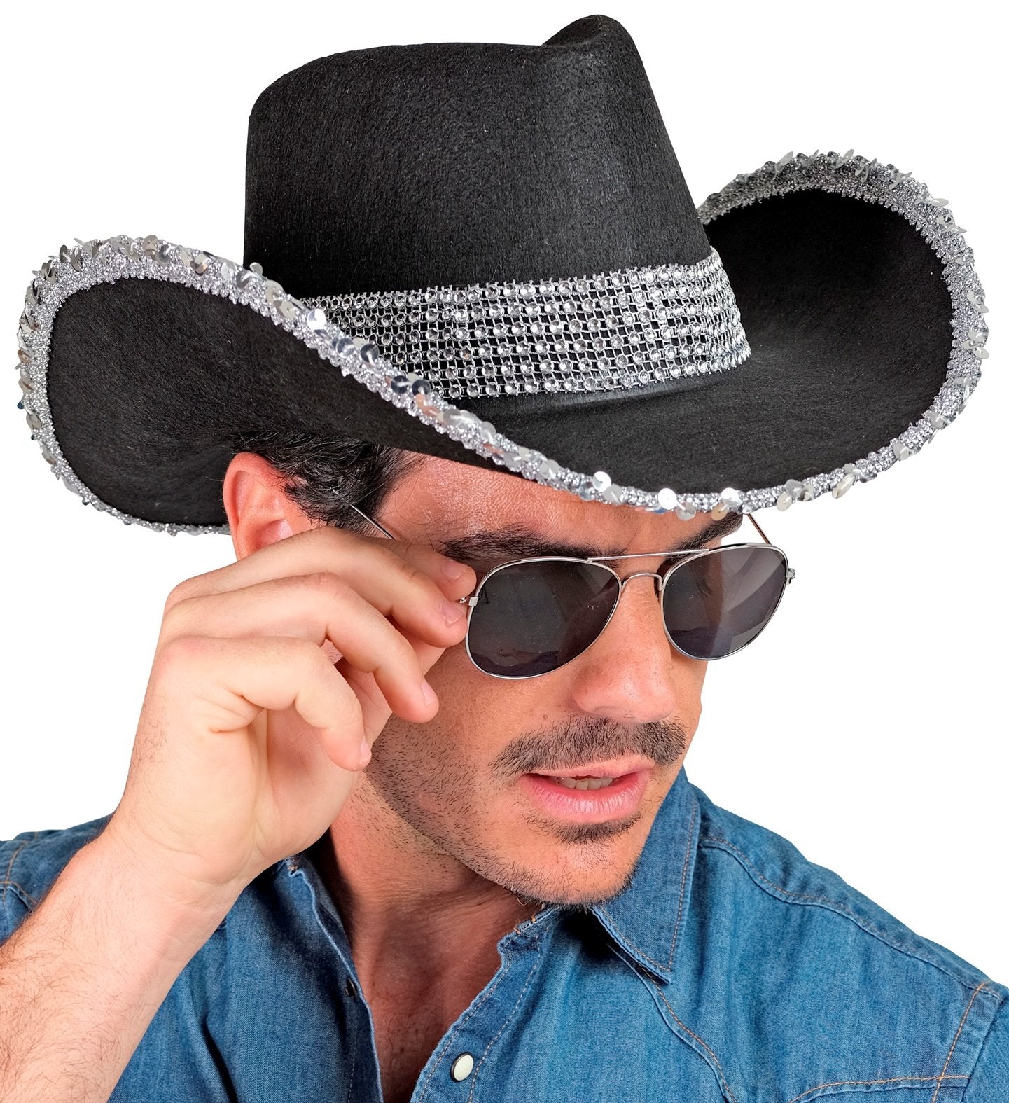 Hat Cowboy/Cowgirl Adult Black With Silver Diamantes