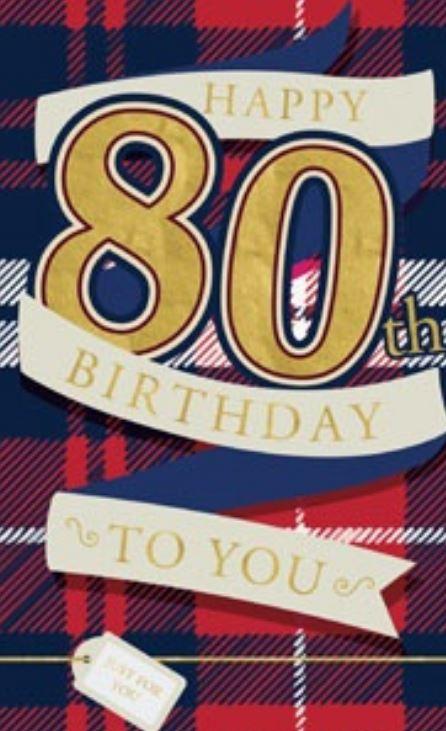 Greeting Card Happy 80th Birthday Tartan