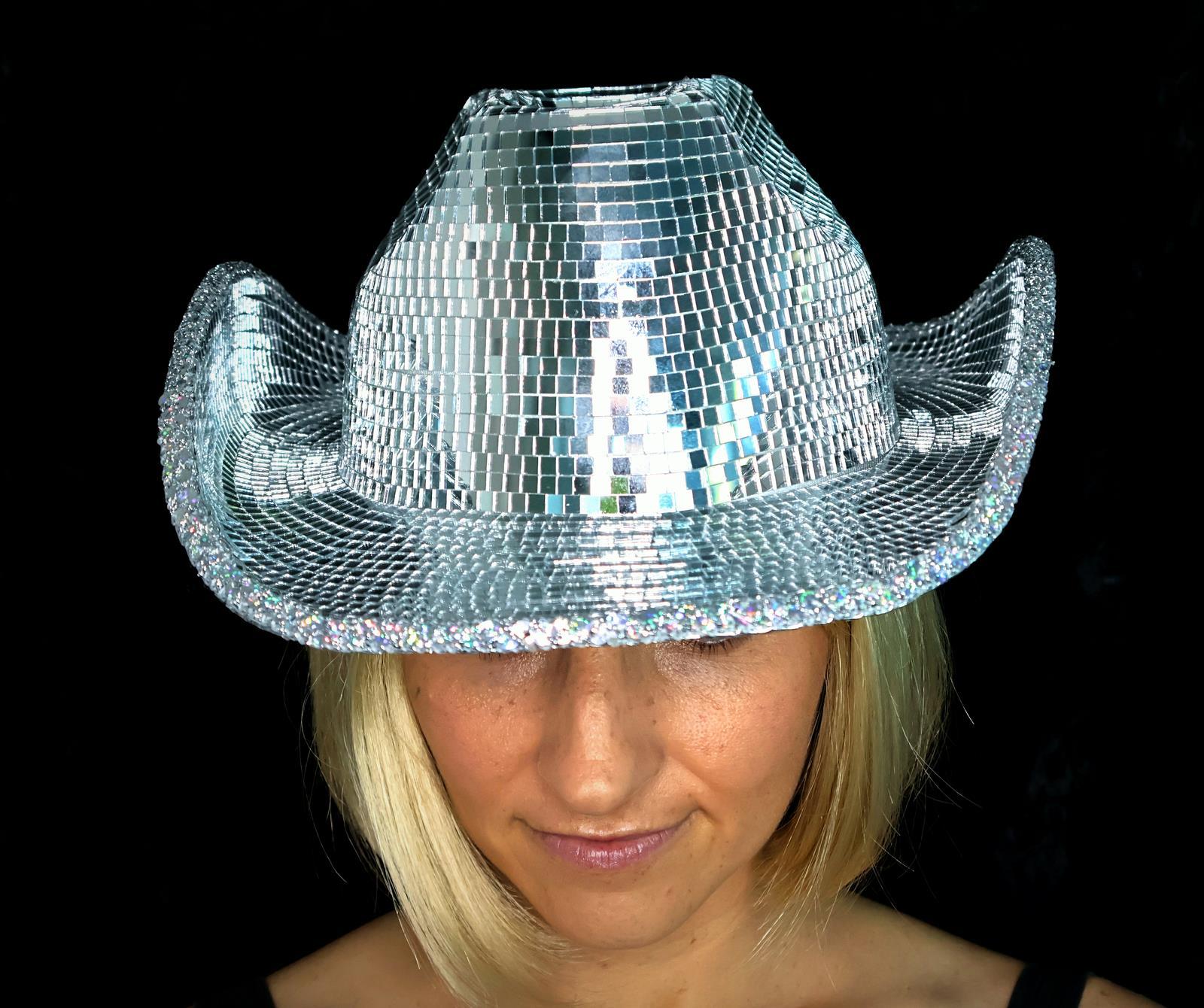 Hat Cowboy/Cowgirl Disco 1970s Mirror Ball Silver Super Deluxe