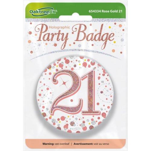 Badge 21st Birthday Sparkling Fizz Rose Gold 75mm Twenty-One