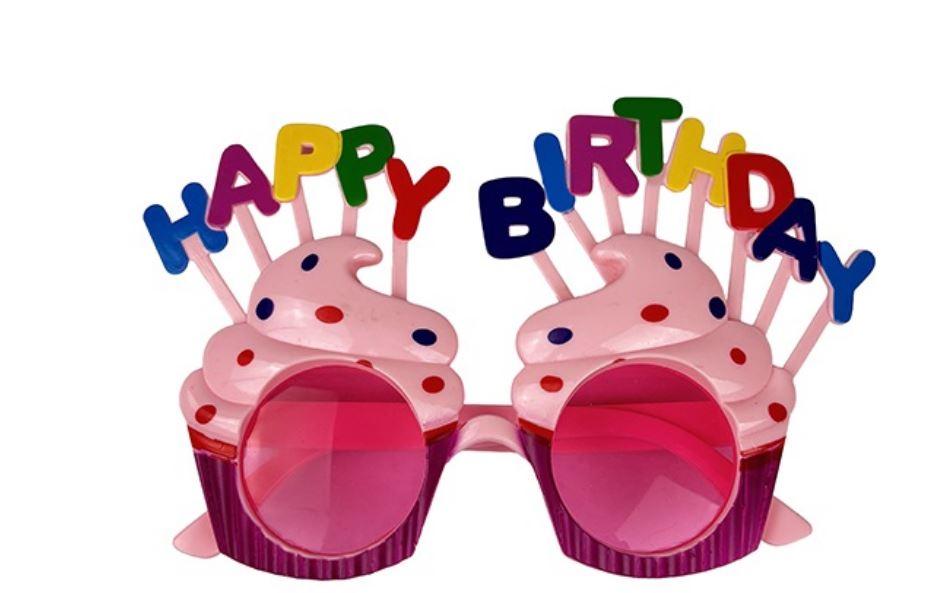 Glasses Happy Birthday Cupcake Pink