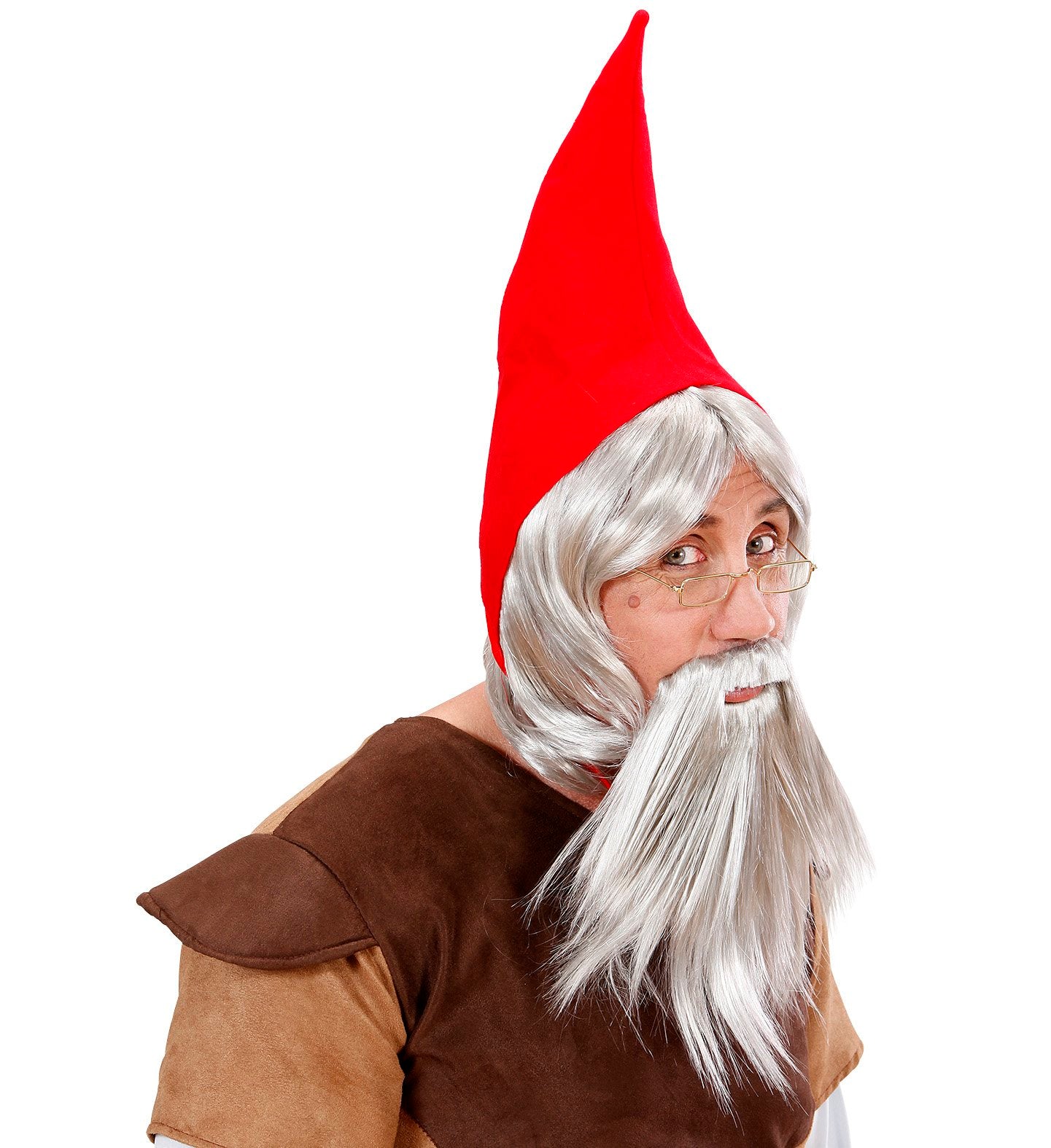 Hat Gnome Red Hat with Grey Wig & Beard & Moustache