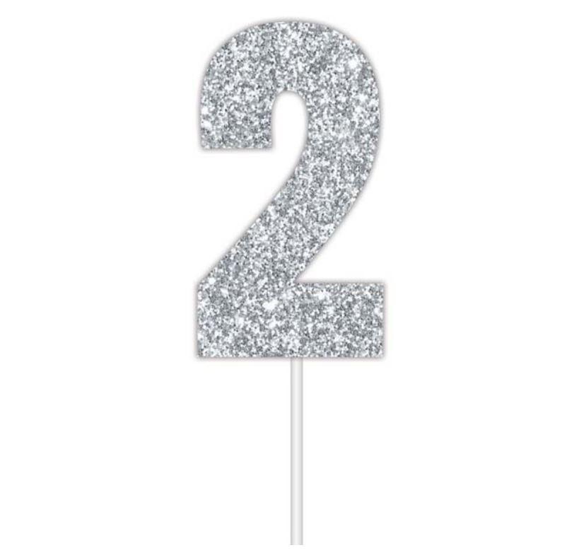 Cake Topper Budget Number 2 Glitter Silver