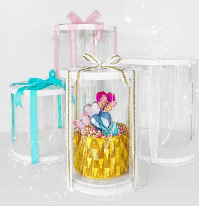 Cake Box/Tube Clear Acetate 10x10x10 inch White Lid & Base