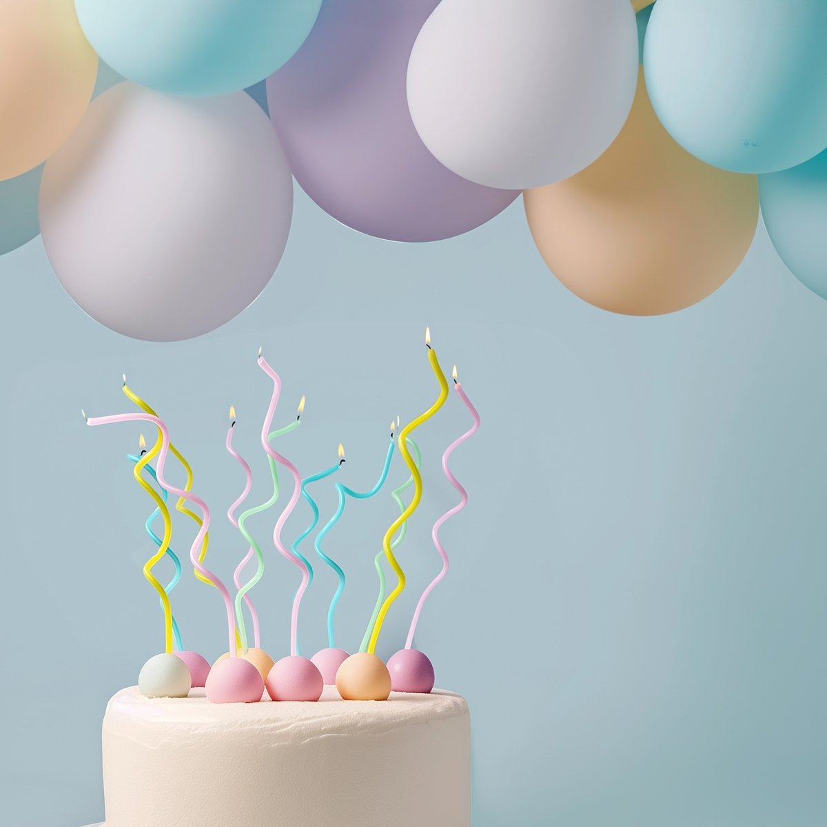 Cake Candles Swirly Pastel Rainbow 13cm Pk/16