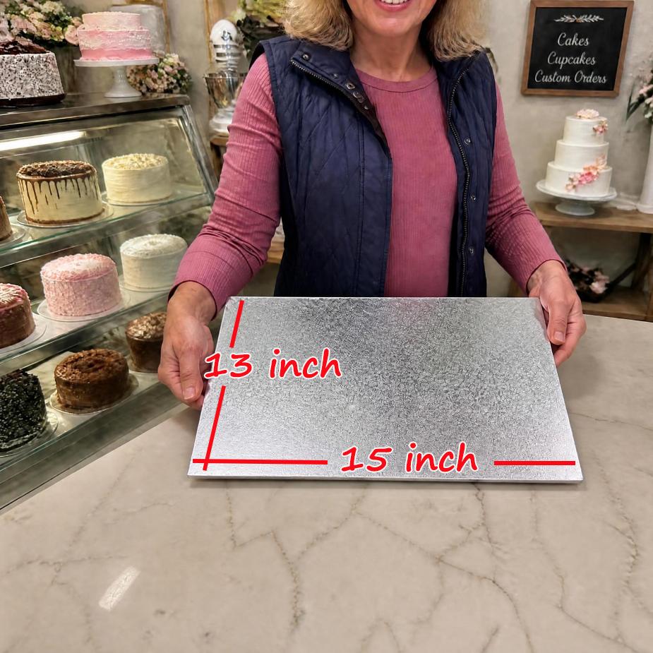 Cake Board MDF Rectangle Silver 6mm 15 X 13 Inch