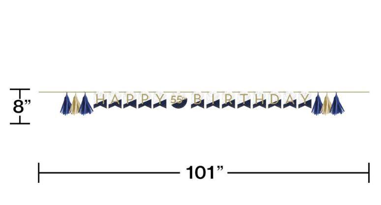Navy & Gold Milestone Any Age Banner with Tassels & Stickers