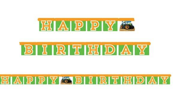 Tractor Farm Time Jointed Happy Birthday Banner 1.78m in length
