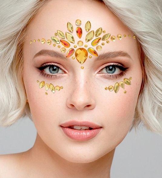 Face Jewels Golden Yellow Diamonds Princess/Fairy Adhesive Costume