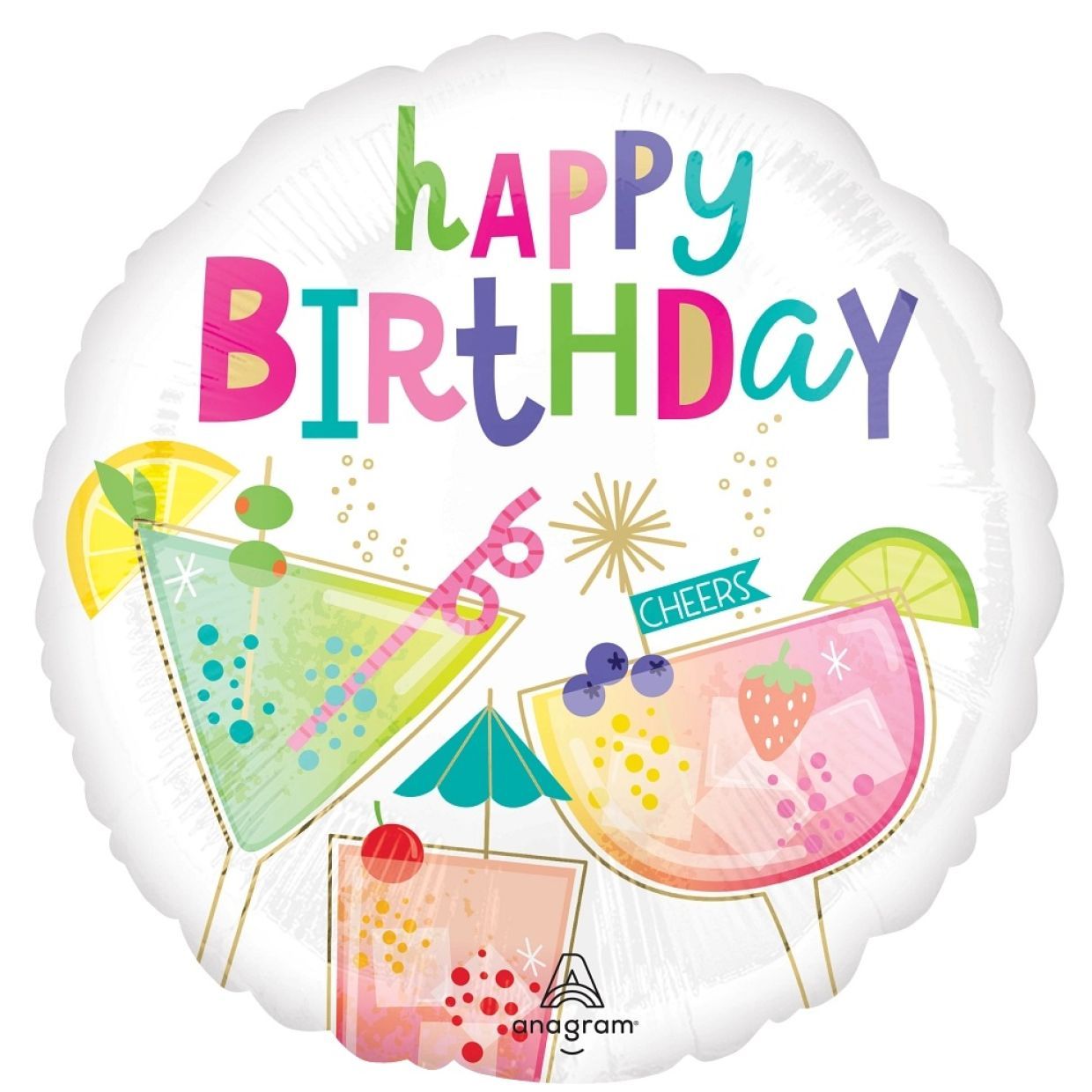 Balloon Foil 45cm Happy Birthday Cocktail Surprise