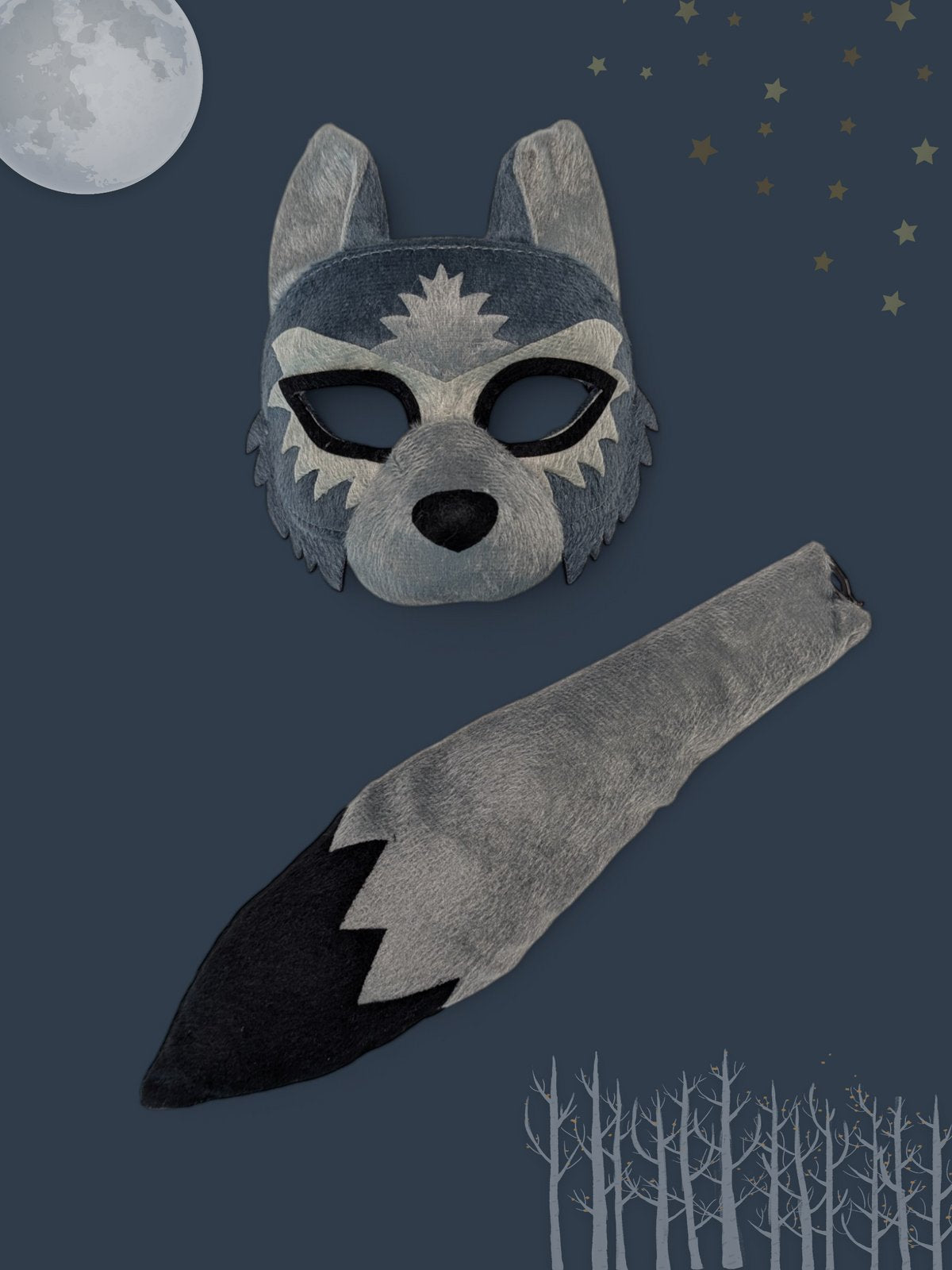 Animal Costume Mask & Tail Set Deluxe Wolf Grey