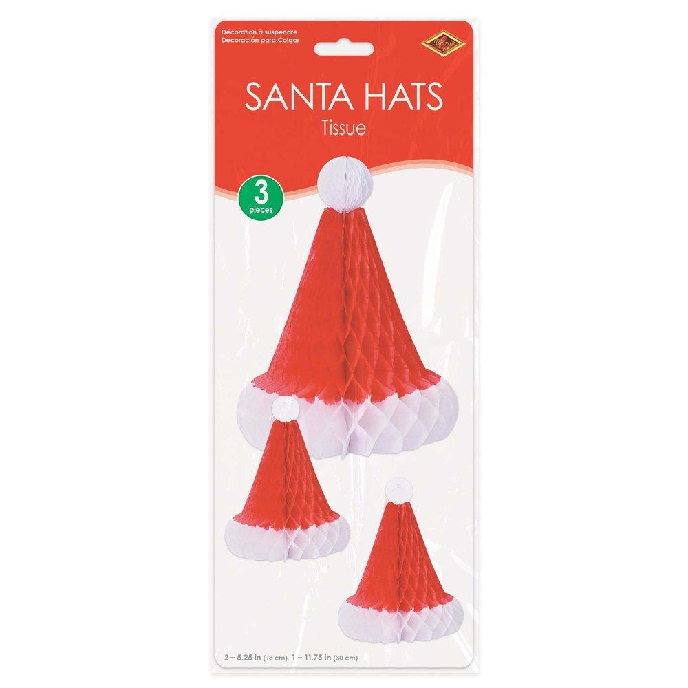 Table Decorations Christmas Santa Hats Tissue Honeycomb Pk/3