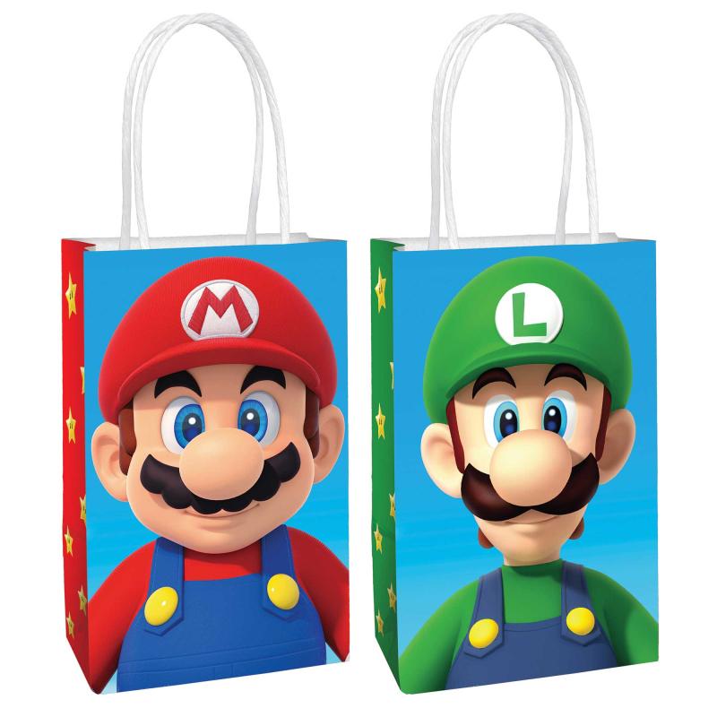 Super Mario Brothers Loot Paper Large Kraft Bags Pk/8 21cm x 13cm x 8cm
