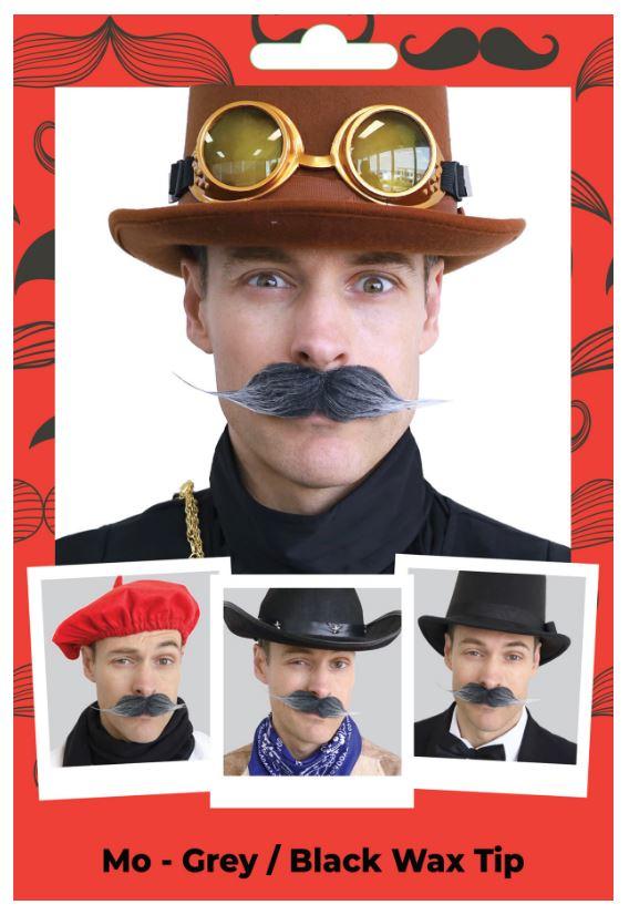 Costume Accessory Moustache Grey/Black Waxed Tip