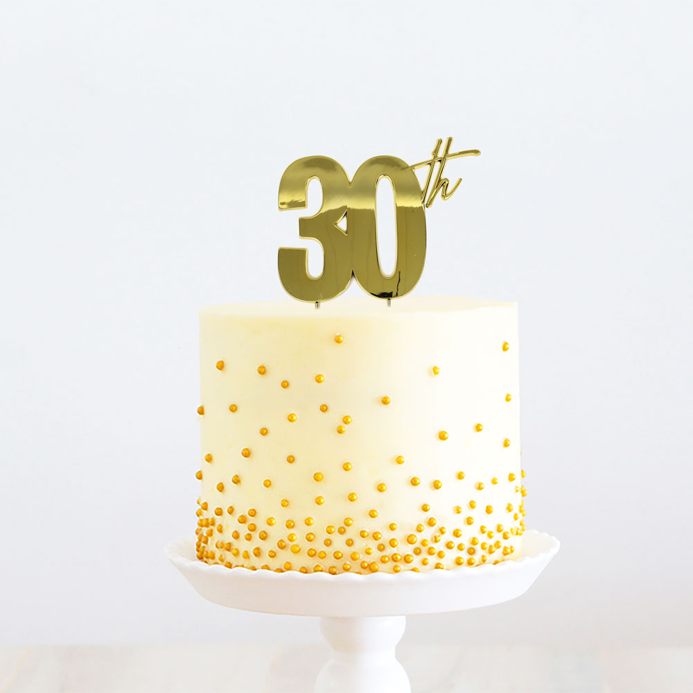 Cake Topper 30th Birthday Gold Metal 11cm X 9cm