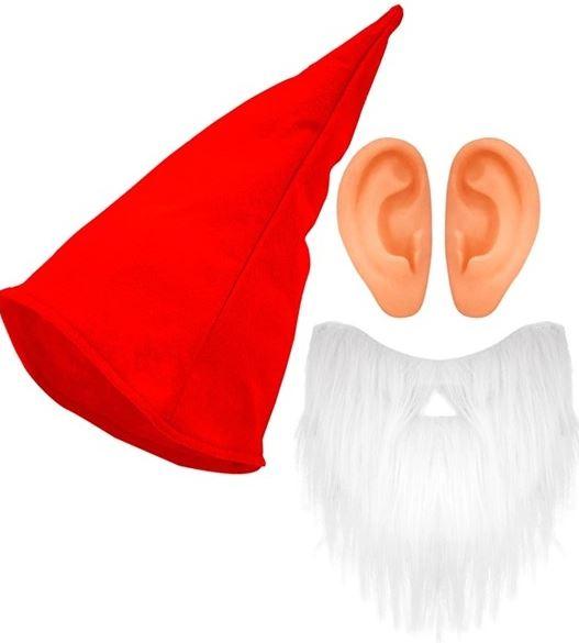 Gnome/Dwarf Costume Set Red (Hat Beard & Ears)