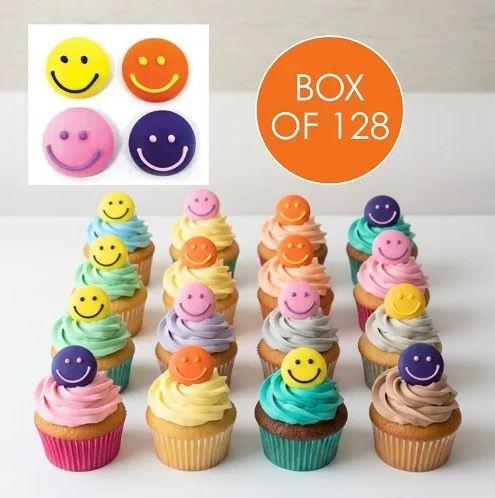 Edible Icing Decorations Smiley Faces Assorted Colours Bulk Pk/128