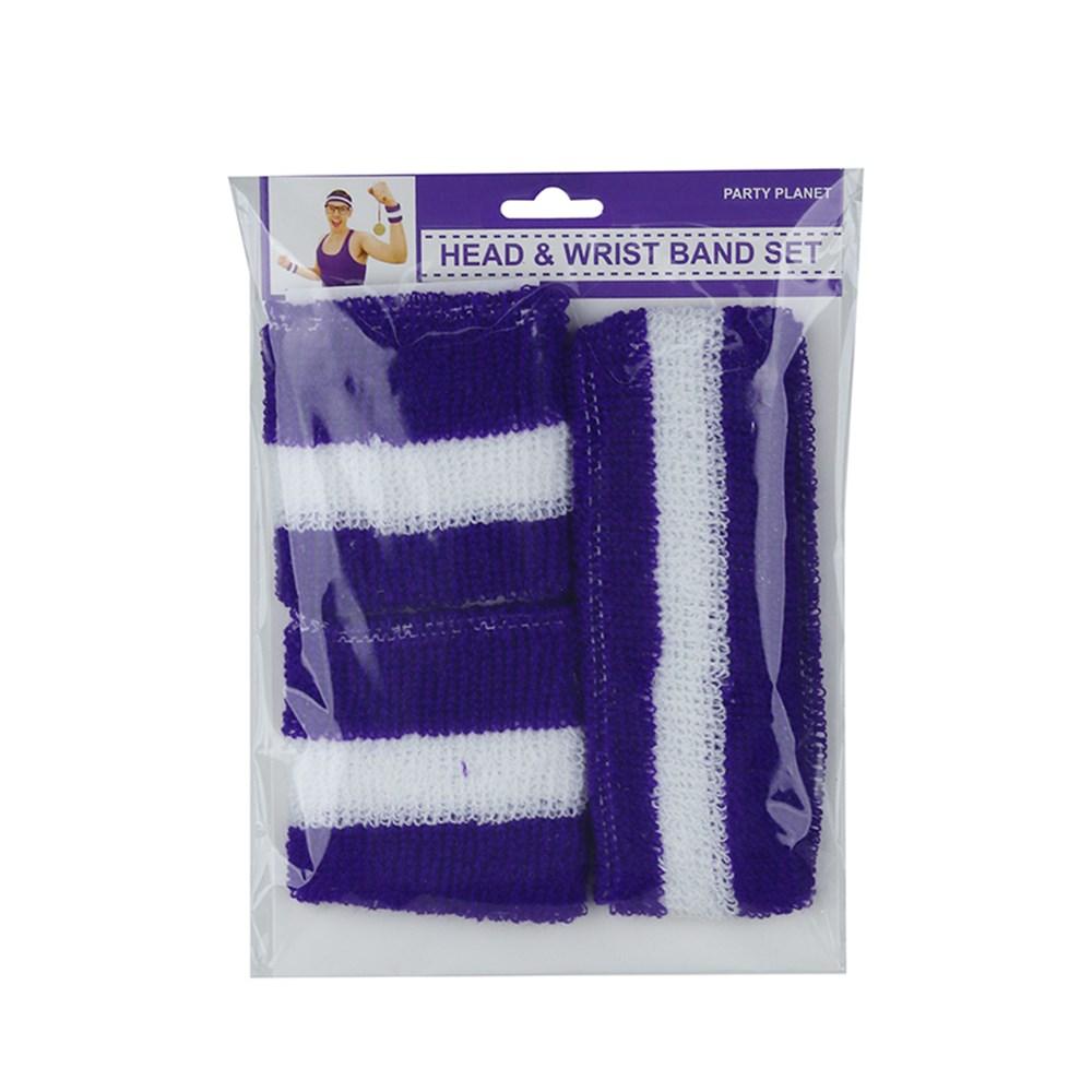 Purple Team Spirit Headband & 2pk Wristband Sweatbands