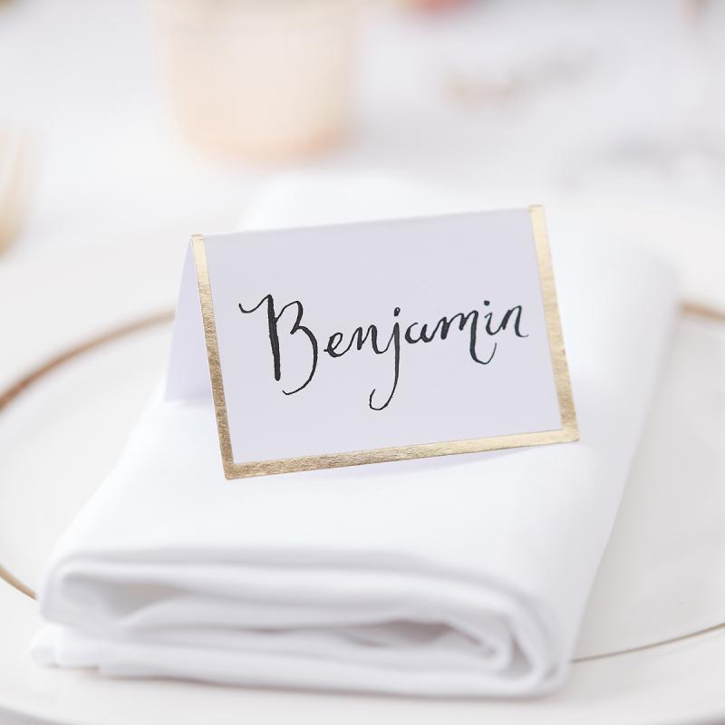 Place/Name Cards White With Gold Foil Edge Wedding/Special Event Pk/10