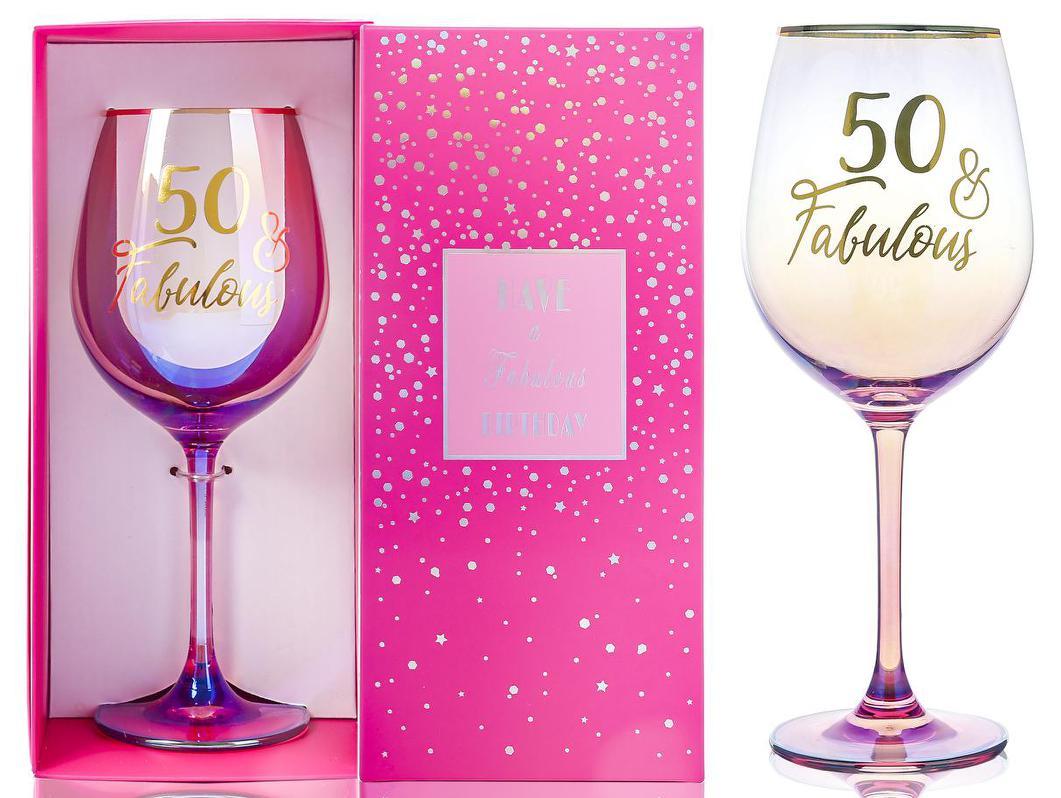 Gift Stemmed Wine Glass 50th & Fabulous Birthday Shimmy