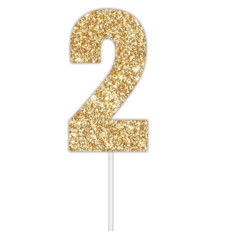 Cake Topper Budget Number 2 Glitter Gold