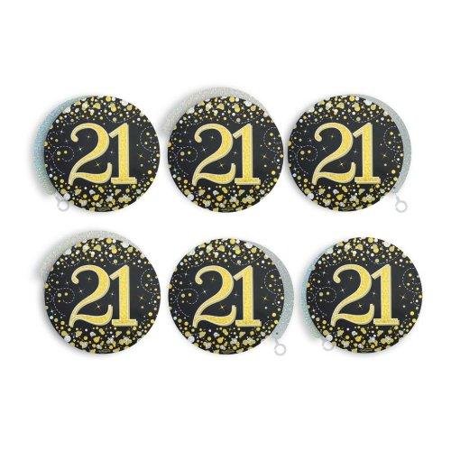 Hanging Swirls 21st Birthday Sparkling Fizz Black/Gold Pk/6