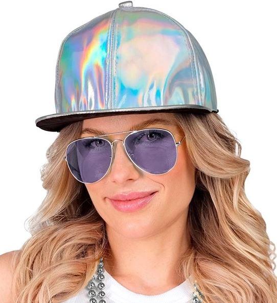 Cap/Hat Shiny Silver Holographic 1980s Baseball Hip Hop