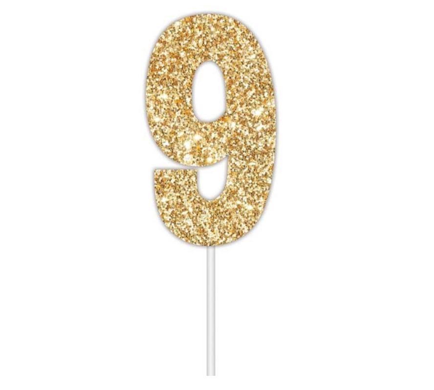 Cake Topper Budget Number 9 Glitter Gold