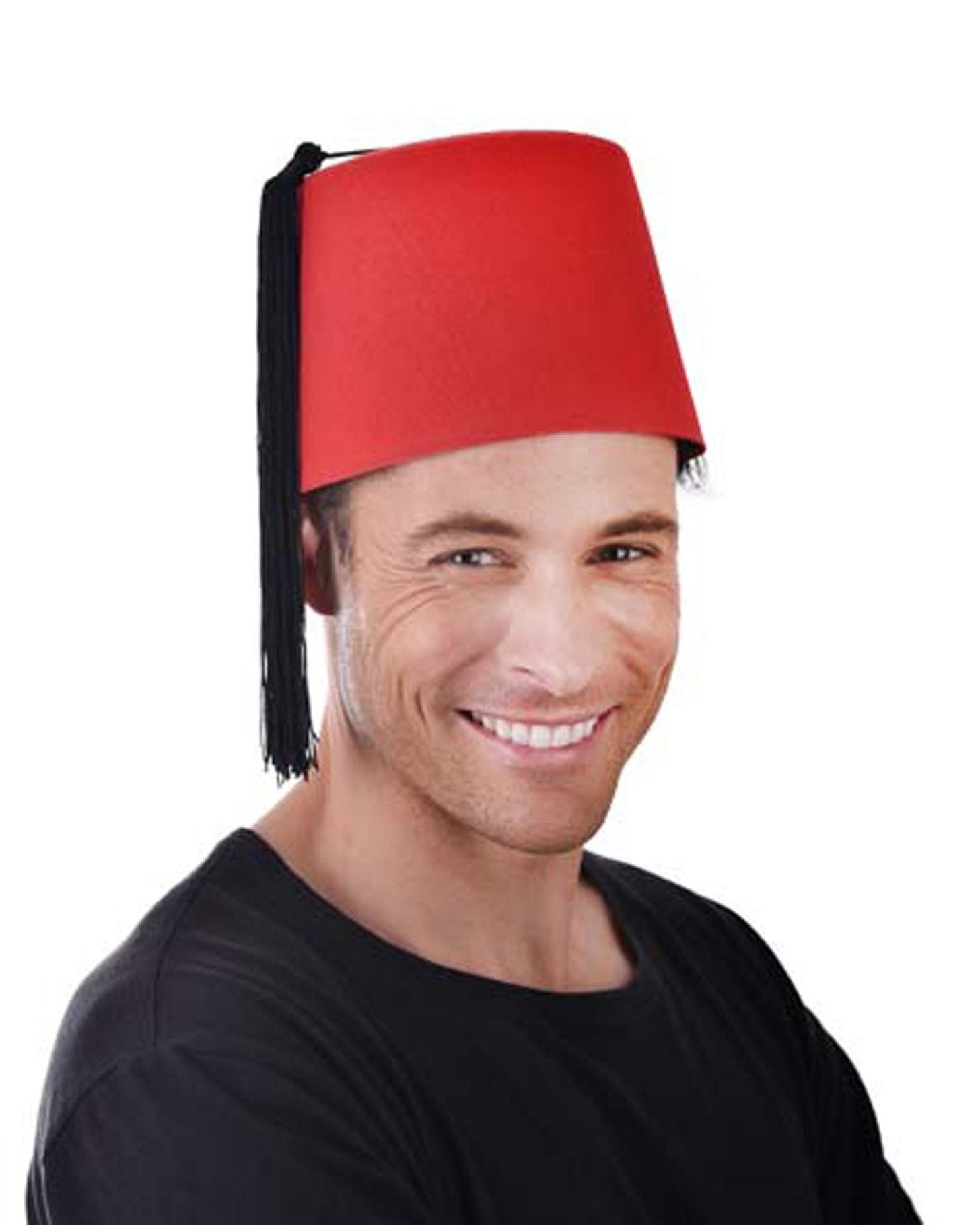 Hat Red Fez With Black Tassels