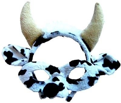 Animal Costume Headband Mask & Set Cow/Bull Black/White