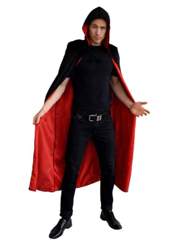 Cape Velvet Black With Hood Lined With Red Fabric Long Deluxe