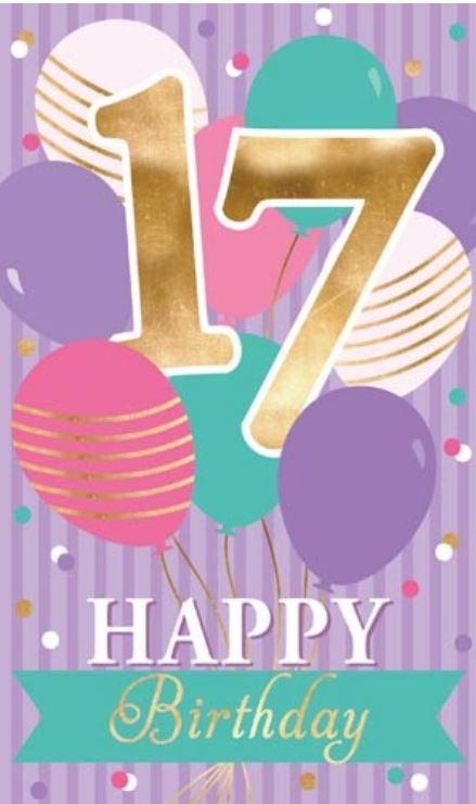 Greeting Card Happy 17th Birthday Pink/Purple