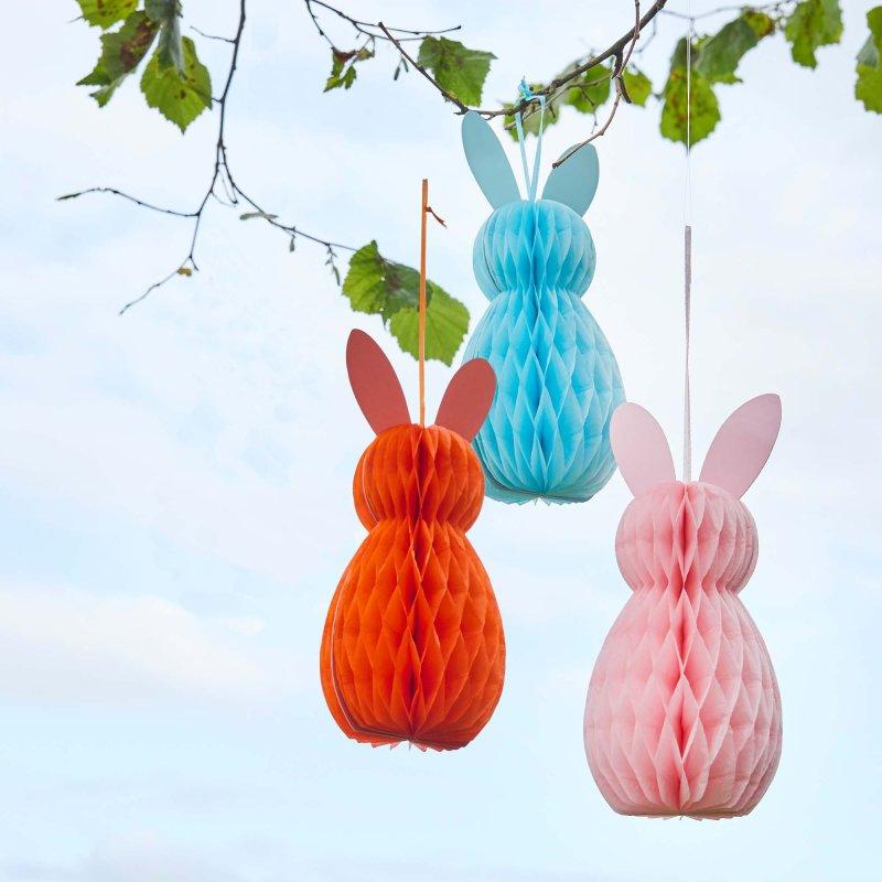 Hanging Decorations Easter Bunny/Rabbits Honeycomb Pk/3 24cm x 10cm