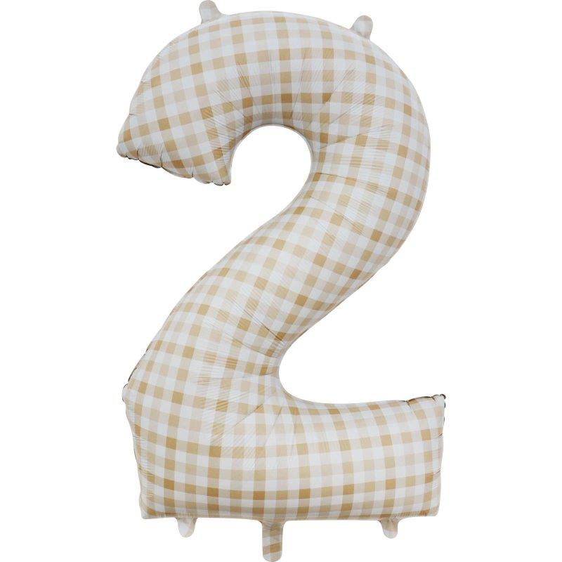 Balloon Foil Megaloon Number 2 Gingham Brown 86cm-Discontinued Line