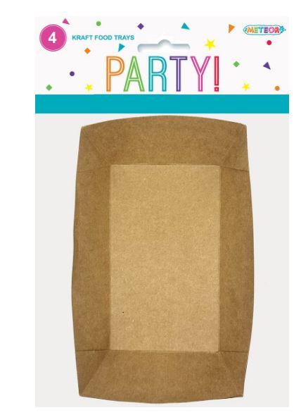Catering Disposable Food Trays Kraft Brown Pk/4 24cm Long x 15cm High