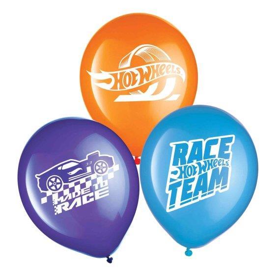 Hot Wheels Car Racing Balloons Latex 30cm Pk/6