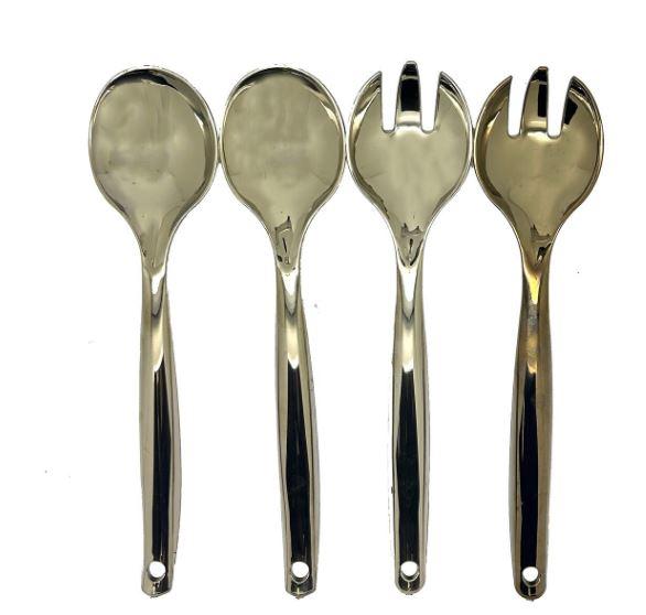 Catering Serving Utensils Gold Plastic 2 Spoons 2 Forks Gold Reusable