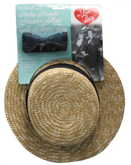 Hat Boater Straw with Black Bow Tie Set 1920s