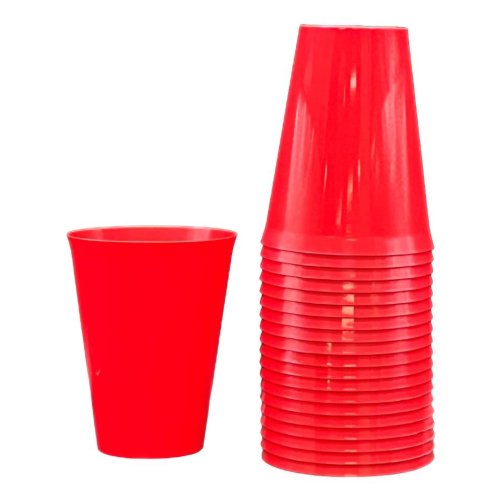 Cups Red Reusable Plastic 285ml Pk 20