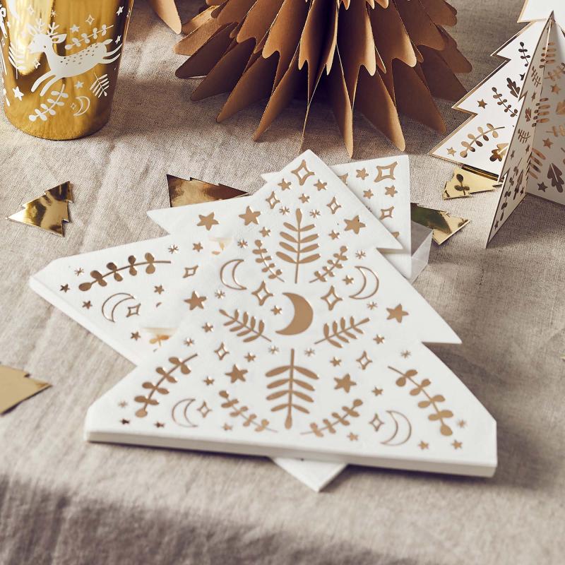 Napkins Beverage Christmas Tree Shaped Pk/16 25cm X 25cm