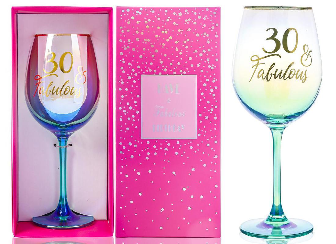 Gift Stemmed Wine Glass 30th & Fabulous Birthday Shimmy